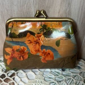 Patricia Nash Leather Borse Frame Coin Purse with Orange Floral Print Accents